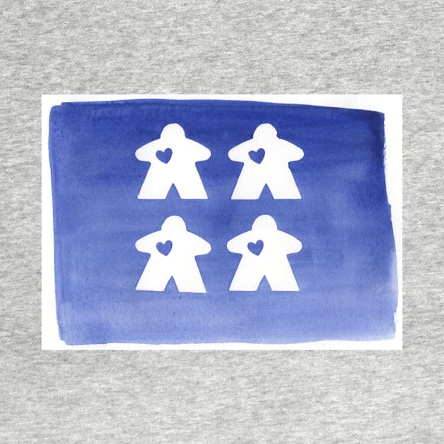 Watercolor Blue and White Meeple Loving Family | Game Night Art by gloobella